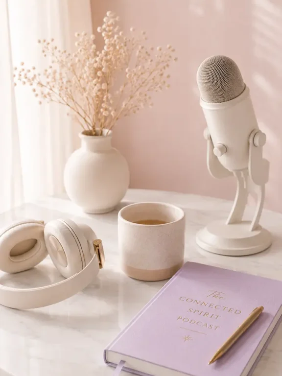 The Connected Spirit Podcast microphone and studio setting